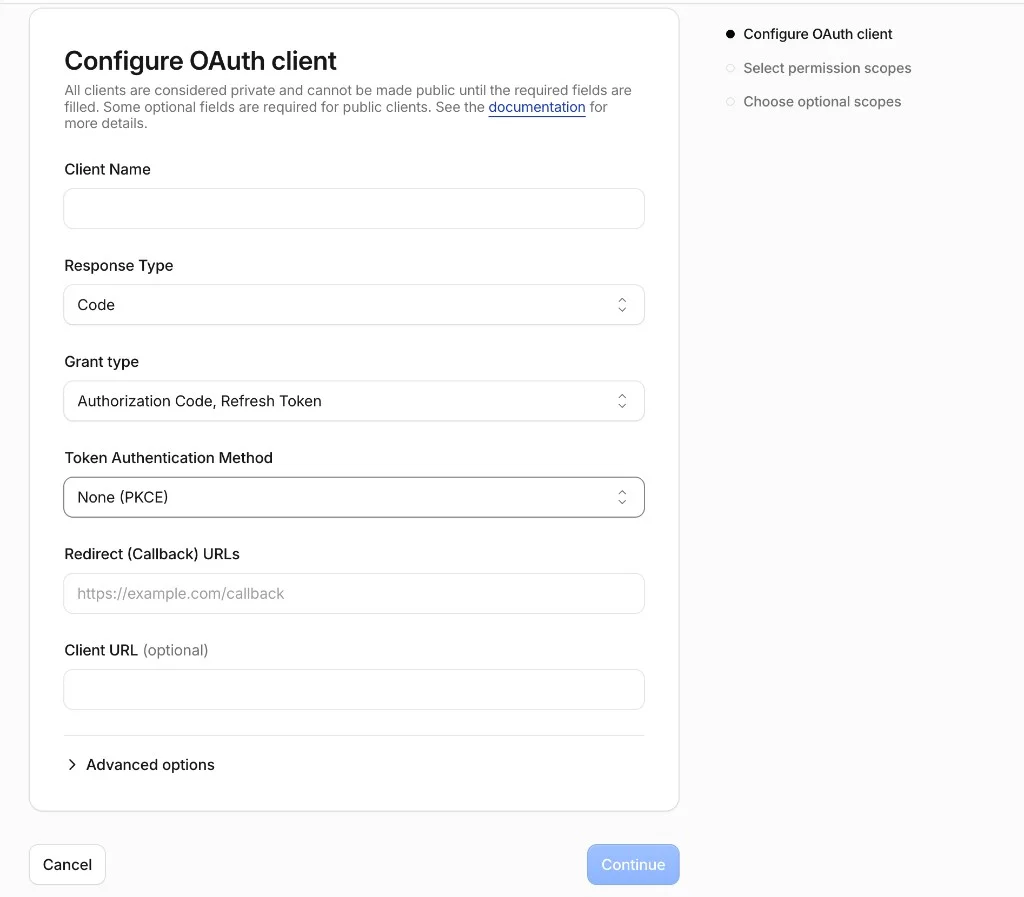 Figure 1: Configure OAuth client in Create client