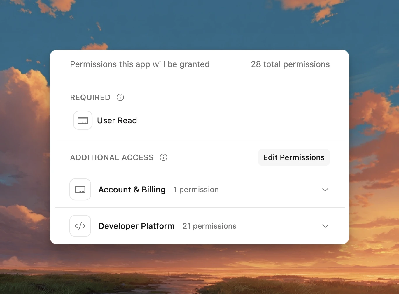 Figure 2: The Cloudflare consent screen splits permissions into Required and Additional access